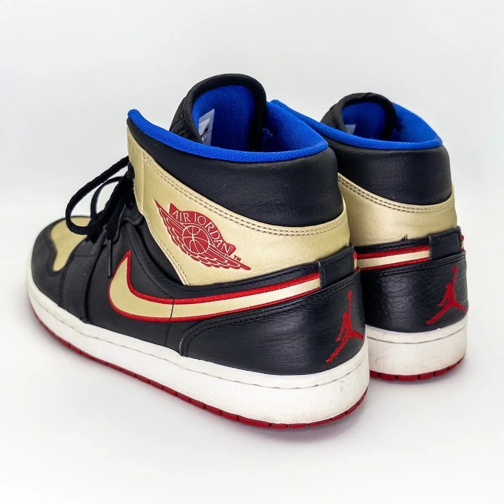 Nike Air Jordan 1 Mid Black Gold Red 554724-013 Men's Size 9 2013 Retro